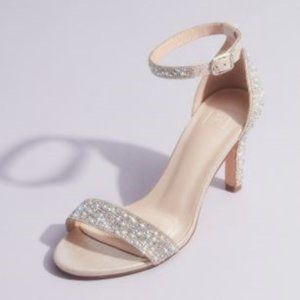 Pearl and iridescent crystal one-band mid heels